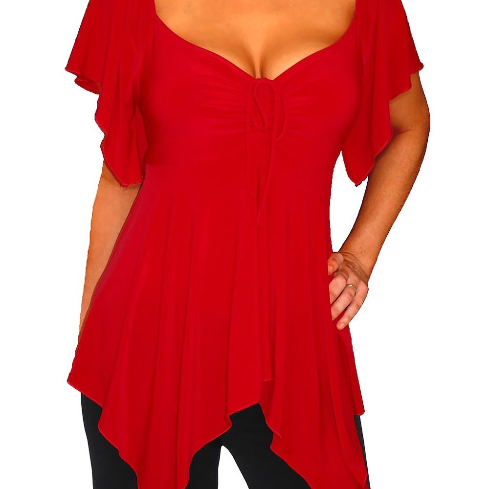 Funfash V-neck Top asymmetrical Hem